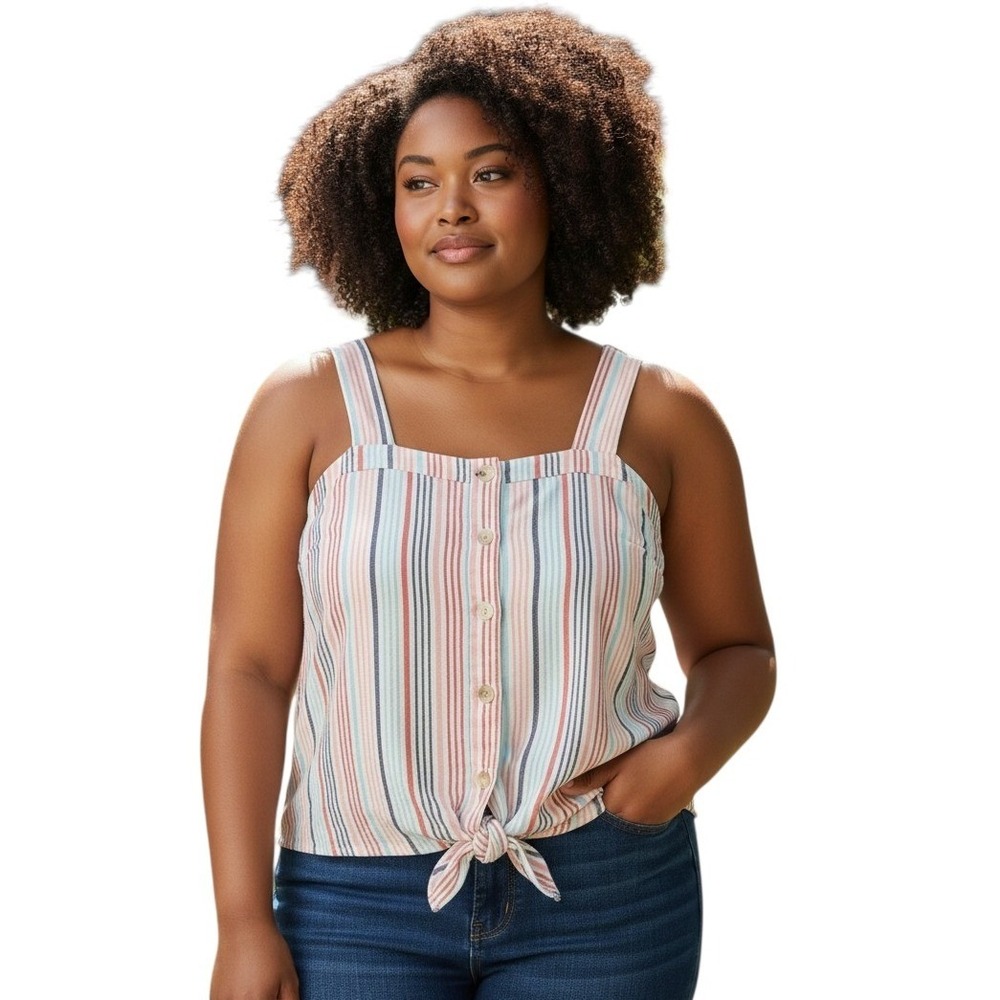 Linen Rayon Sonoma Women's size XXL Button Front Tie Beach Summer Resortwear Top